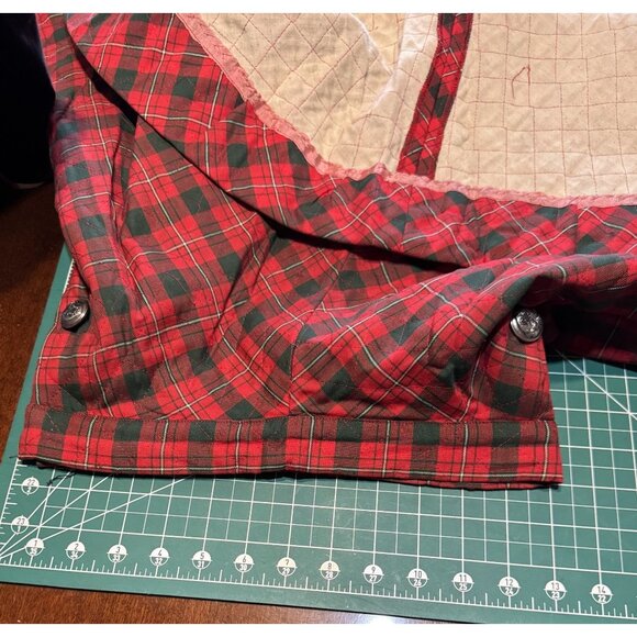 Vintage 1950 Red & Green Plaid Lanz Original Quilted Circle Skirt With Metal But - Picture 5 of 6